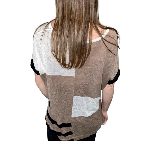 Lisa Todd Knit Slouchy Colorblock Linen Short Sleeve Shirt - Picture 2 of 6